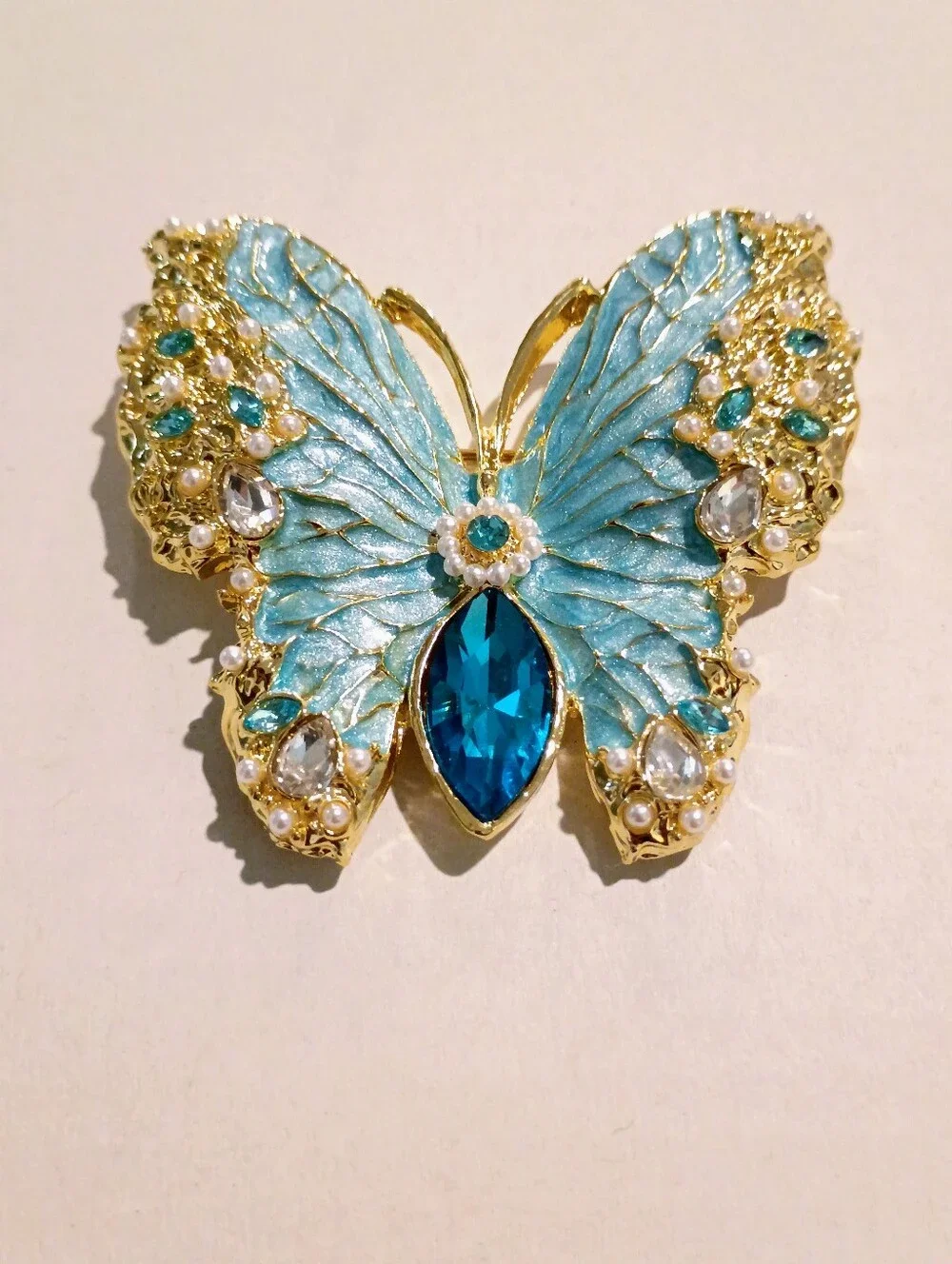 New Gold-Tone Blue Butterfly Crystal Brooch - Women's Jewelry
